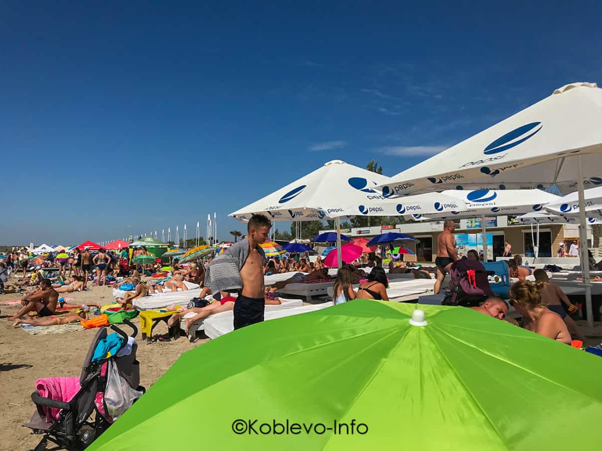 Отдыхающие летом на пляже в Коблево