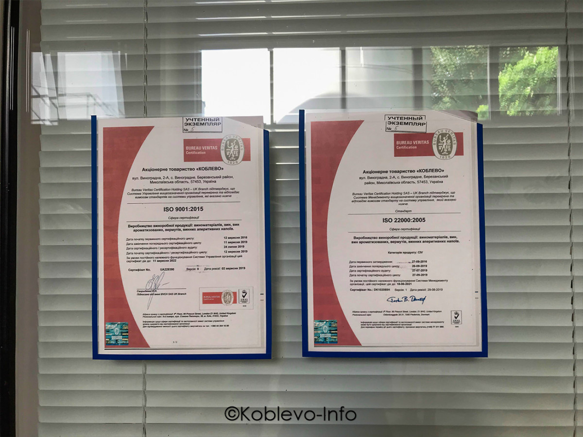 Сертификаты на алкогольную продукцию Коблево