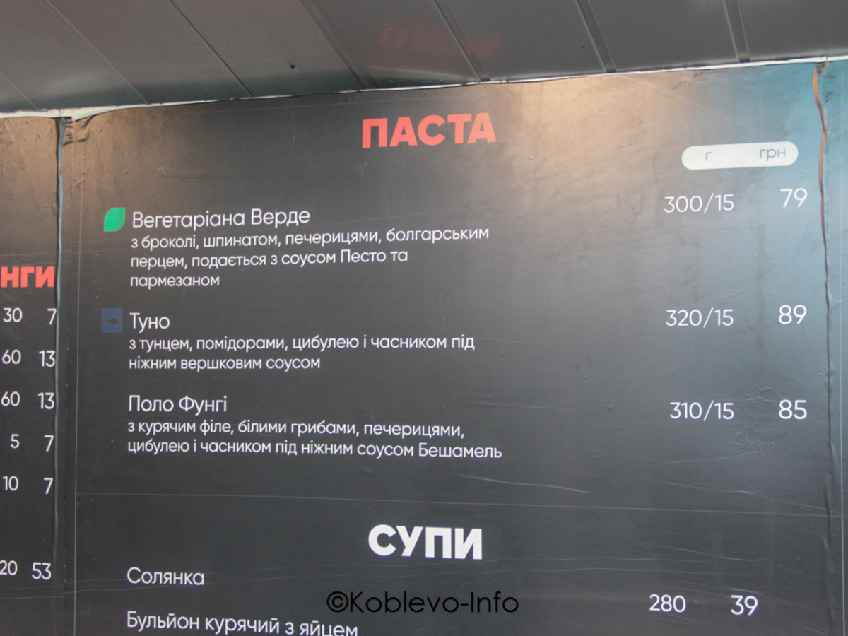 Цены в пиццерии Челентано в Коблево