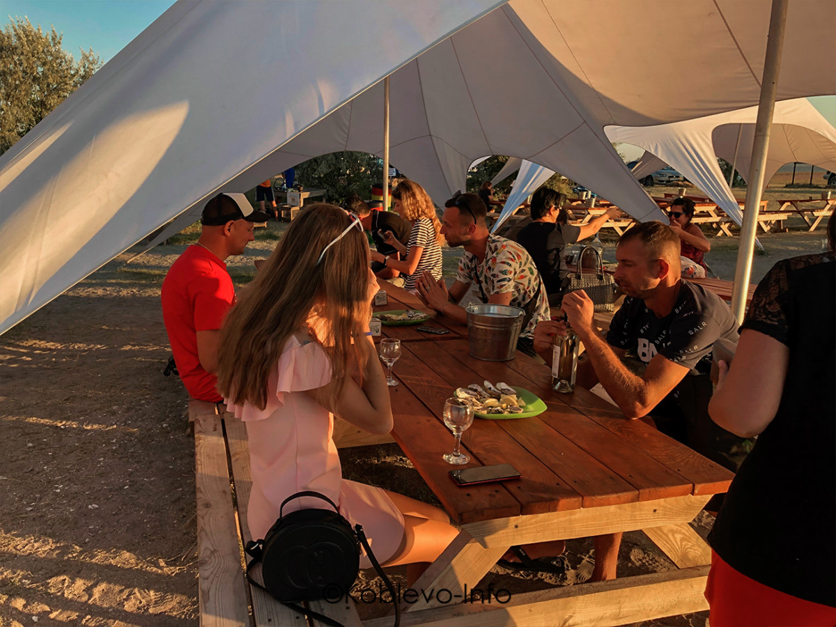 Отдыхающие на устричной ферме в Коблево